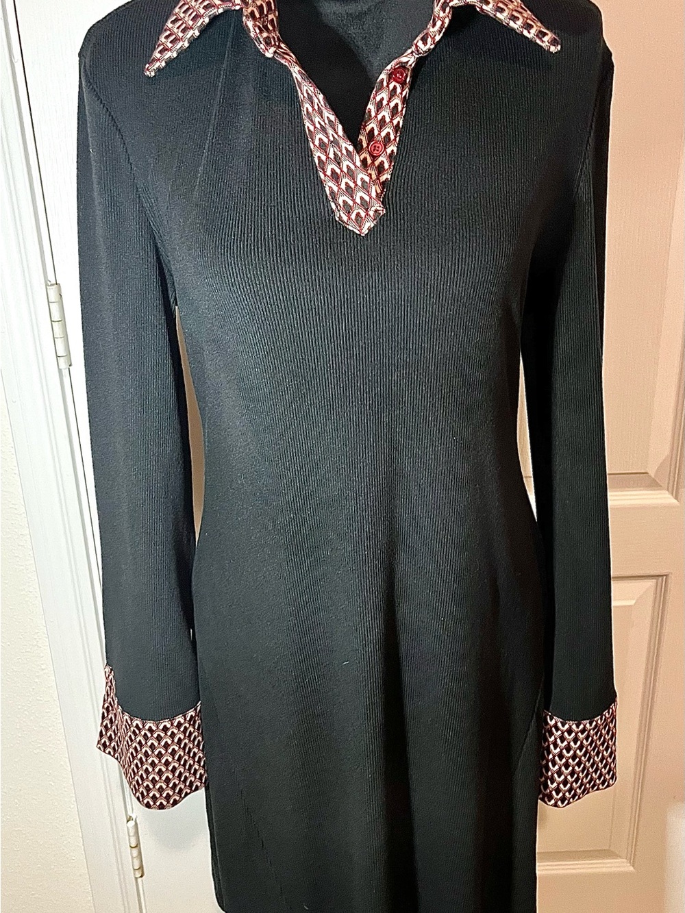 New w/Tags- Polo Geometric Contrasting Binding Knitted Midi Dress